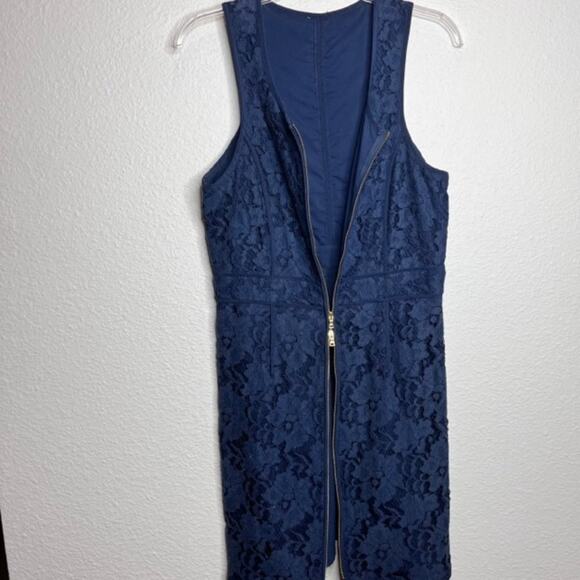 Donna Morgan Stunning Silk Lace Zip Navy Mini Shift Dress Sz 6 - Picture 8 of 15